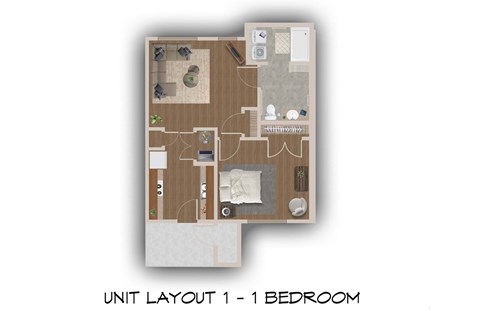 Floor plan for 1 bed, 1 bath, 692 sqft